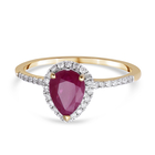 9K Yellow Gold Burmese Ruby and Diamond (0.25 Cts) Pear Cut Ring (Size P) 1.47 Ct.