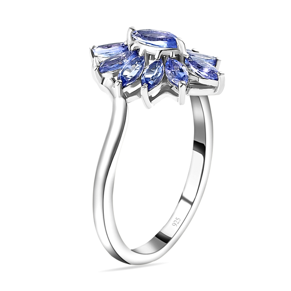 Tanzanite Floral Bypass Ring in Platinum Overlay Sterling Silver 1.06 Ct.