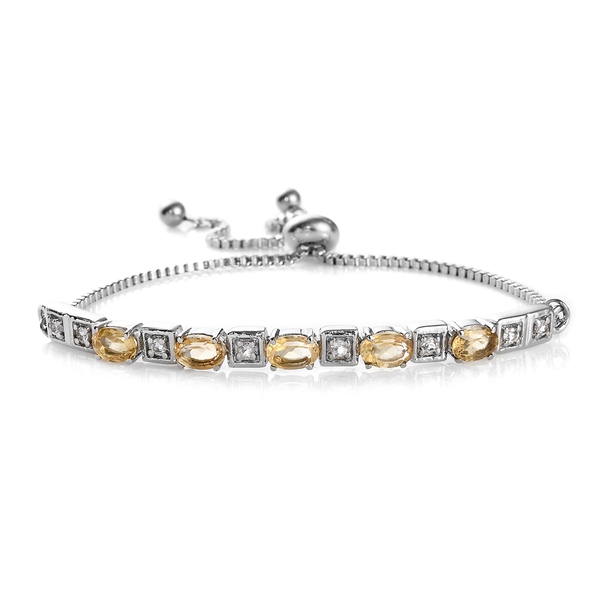 2.25 Ct Citrine and White Topaz Bolo Adjustable Bracelet in Stainless Steel