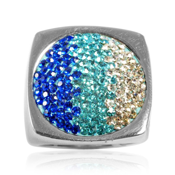 Blue and White Crystal Silver Tone Ring (Size R)
