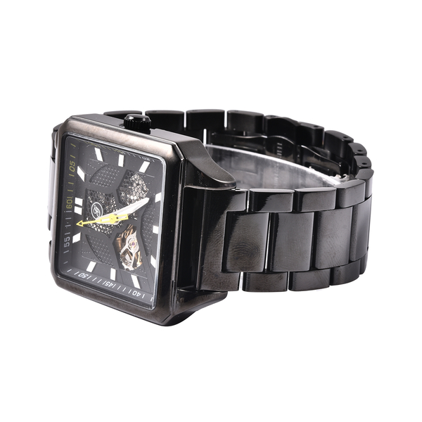 GENOA Automatic Movement 5 ATM Water Resistant Watch with Chain Strap and Butterfly Buckle Clasp in Black Tone