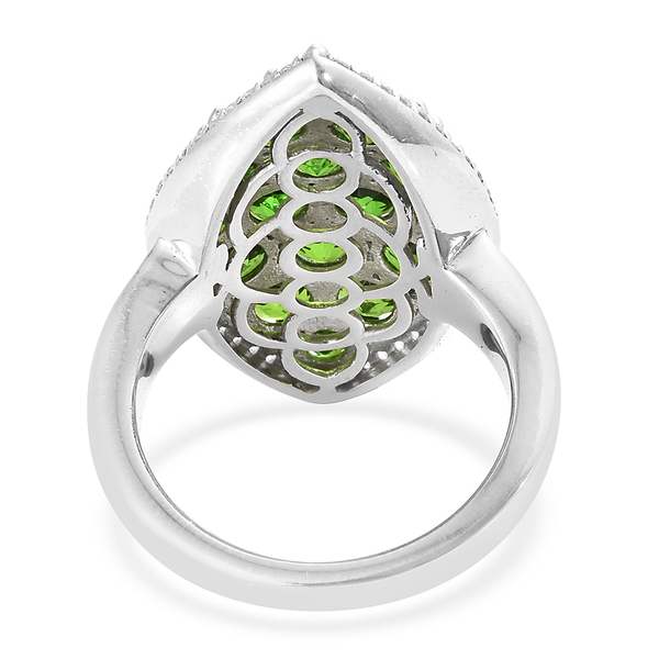 Chrome Diopside (Rnd), Natural Cambodian Zircon Marquise Ring in Platinum Overlay Sterling Silver 4.250 Ct, Silver wt 6.57 Gms.