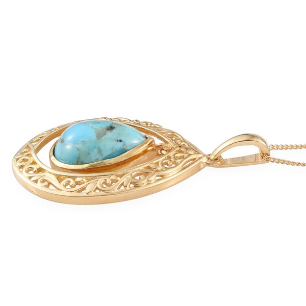 Arizona Matrix Turquoise (Pear) Solitaire Pendant With Chain in 14K Gold Overlay Sterling Silver 3.750 Ct.