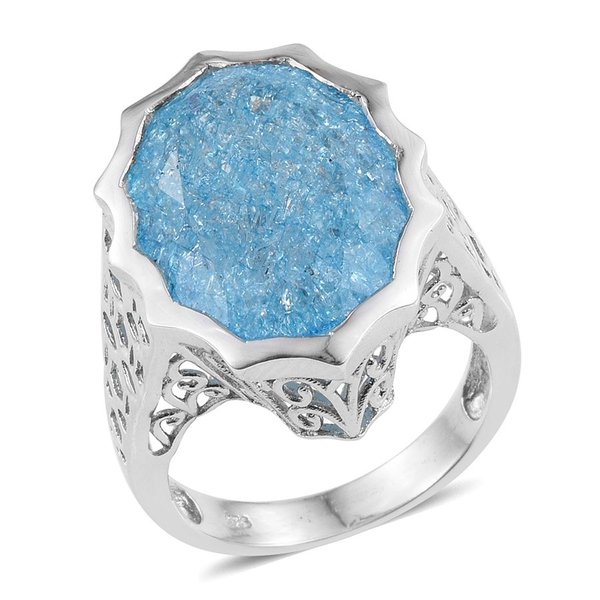 Paraiba Blue Crackled Quartz (Ovl) Ring in Platinum Overlay Sterling Silver 16.500 Ct.