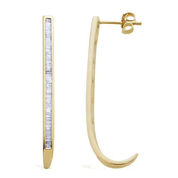 9K Yellow Gold SGL Certified 0.50 Carat Diamond Baguette (I3/G-H) J Hoop Earrings with Push Back.