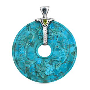SAJEN SILVER - Turquoise, Blue Topaz and Hebei Peridot  Pendant in Sterling Silver 61.32 Ct, Silver 