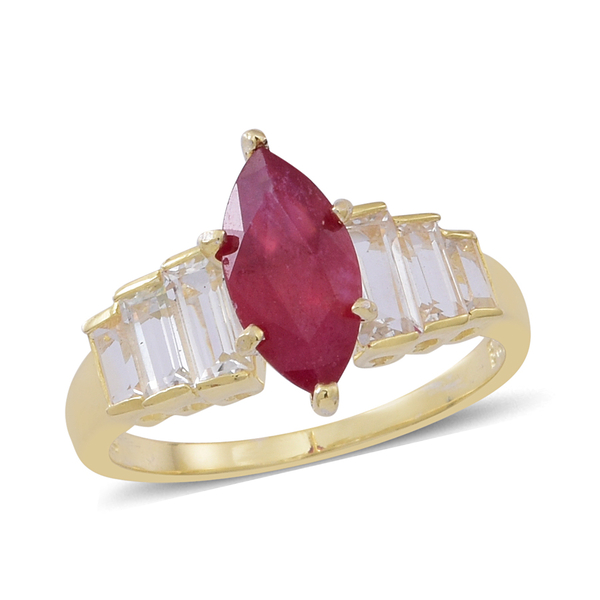 African Ruby (Mrq 2.50 Ct), White Topaz Ring in 14K Gold Overlay Sterling Silver 3.740 Ct.