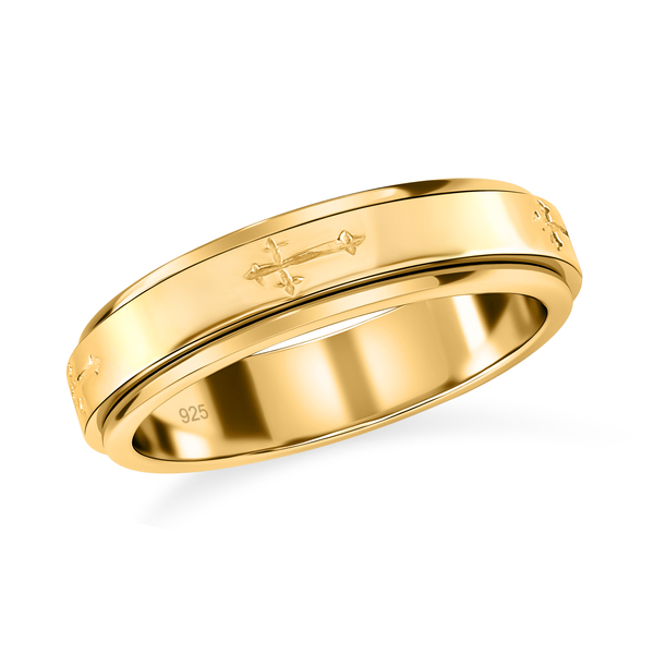 14K Gold Overlay Sterling Silver Cross Spinner Ring