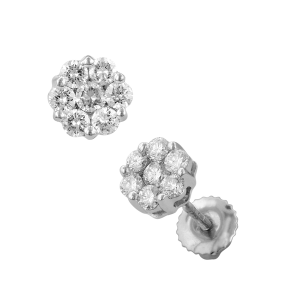 ILIANA 18K W Gold SGL Certified Diamond (Rnd) (SI/ G-H) Floral Stud Earrings (with Screw Back) 1.000