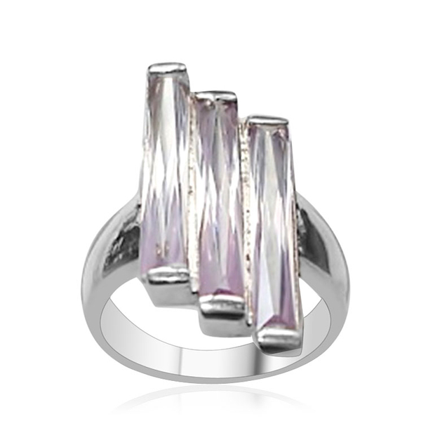 AAA Simulated Diamond (Bgt) Trilogy Ring in Rhodium Plated Sterling Silver