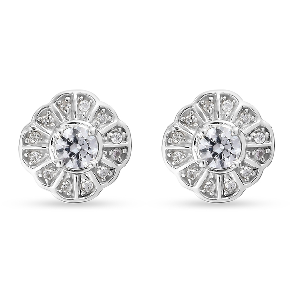 Lustro Stella Platinum Overlay Sterling Silver Floral Earrings (with Push Back) Made with Finest CZ