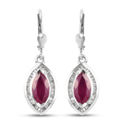 African Ruby (FF) and Diamond Lever Back Earrings in Platinum Overlay Sterling Silver 3.41 Ct.