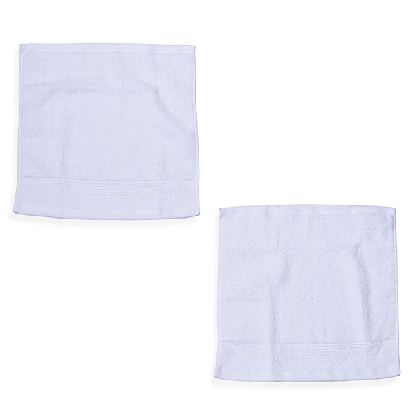 Set of 4 - 100% Cotton White Colour 1 Bath Towel (Size 130x65 Cm), 2 Face Towel (Size 65x50 Cm) and 1 Hand Towel (Size 33x33 Cm) with Filigree Pattern at the Border