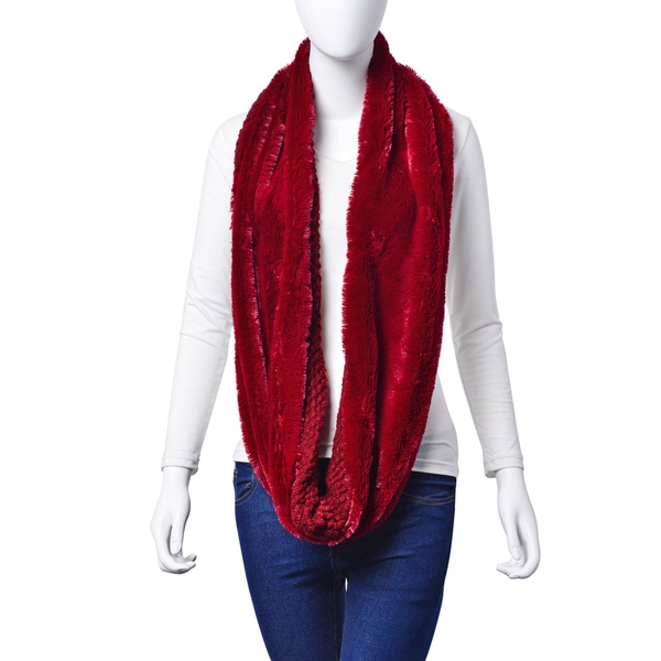 Designer Inspired Double Layered Infinity Red Scarf (Size 20X80 Cm)