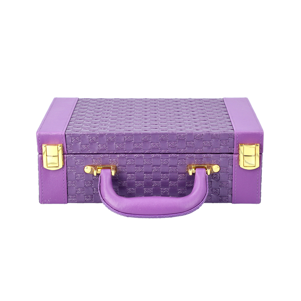 Purple Colour Woven Pattern Briefcase Design Double Layer Jewellery Box with Mirror Inside (Size 27.5X18.5X9 Cm)