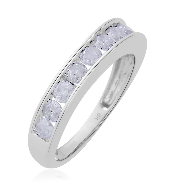9K White Gold 1 Carat Diamond SGL Certified (I 3/G-H) Half Eternity Band Ring.