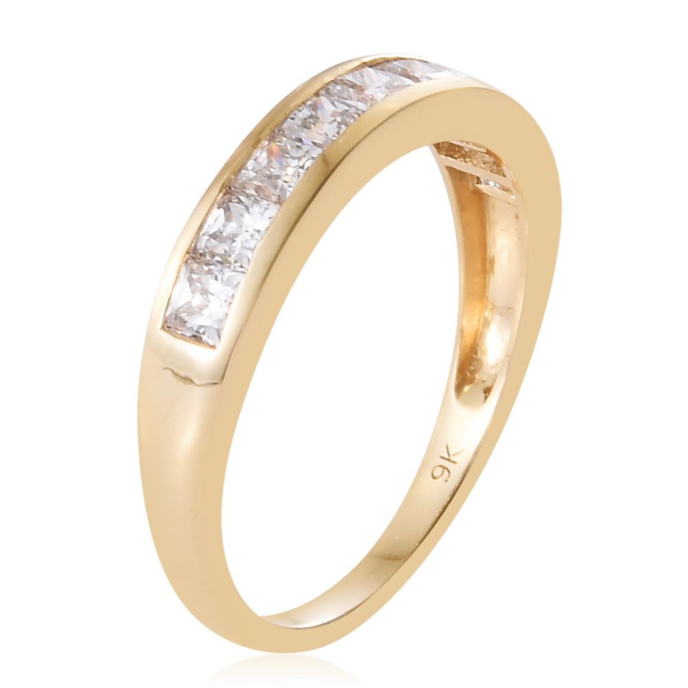 J Francis - 9K Y Gold (Princess Cut) Half Eternity Band Ring Made with Finest CZ