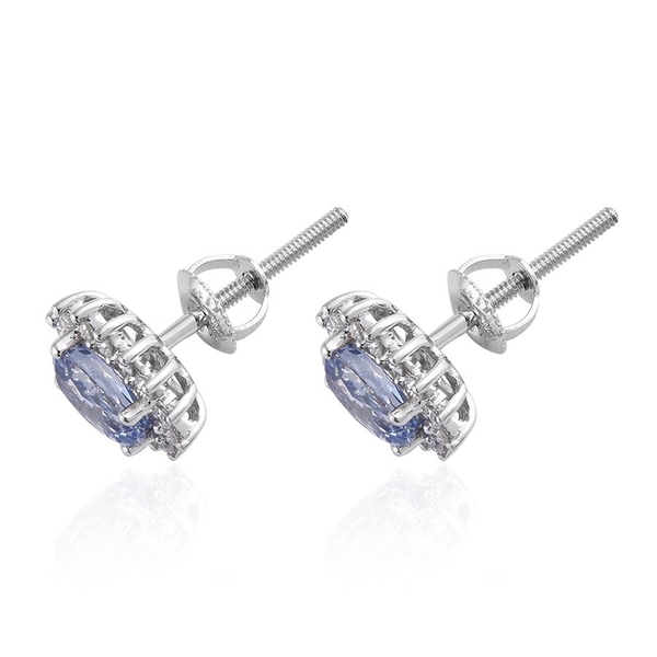 ILIANA 18K White Gold AAA Ceylon Blue Sapphire (Ovl), Diamond (SI-G-H) Stud Earrings (with Screw Back) 1.250 Gms.
