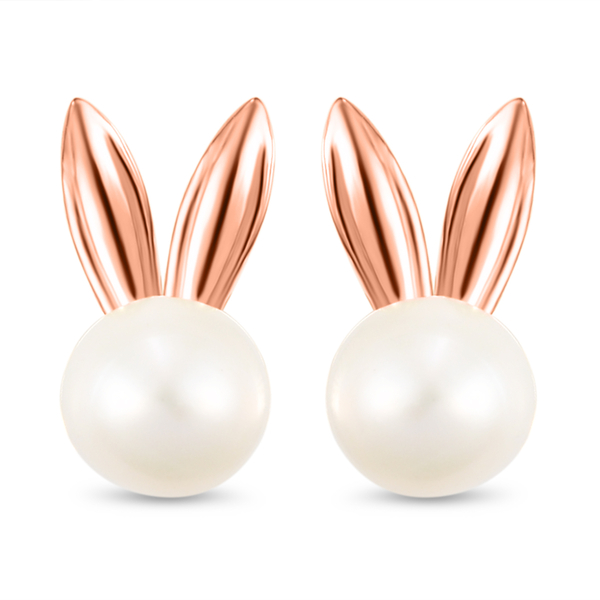 Freshwater Pearl Bunny Stud Earrings (with Push Back) in Rose Gold Overlay Sterling Silver