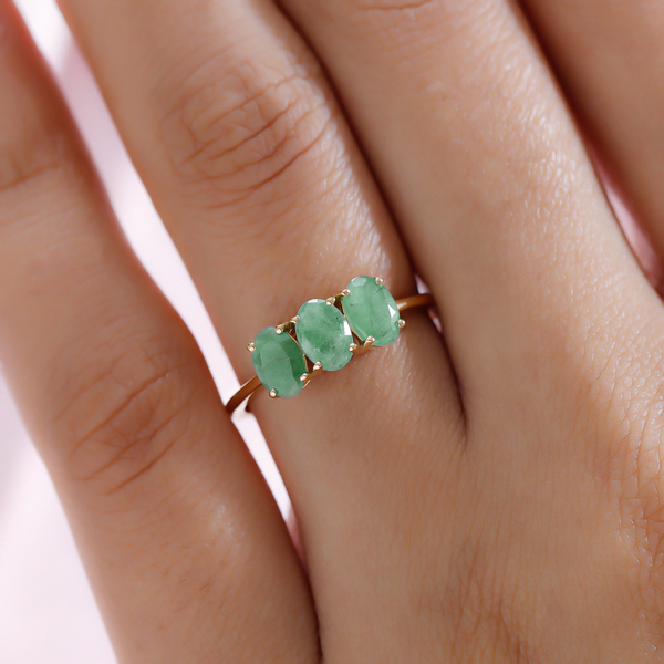 Socoto Emerald Trilogy Ring in 14K Gold Overlay Sterling Silver 1.30 Ct.