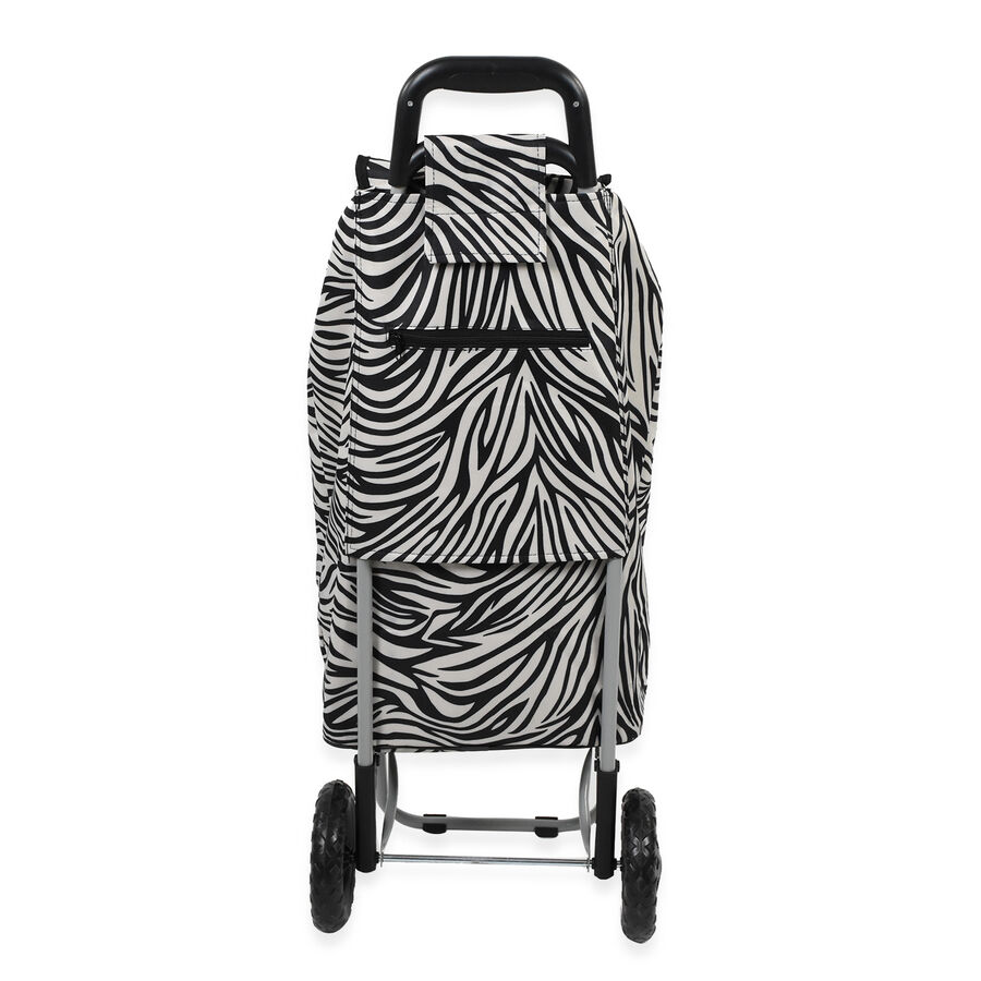 Zebra Print Shopping Trolley Bag (Size 62x35x25Cm) Black and White