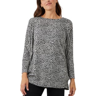 Nova Of London Animal Pattern Batwing Top (Size 8 to 18) - Ivory and Black