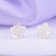 White Shell Pearl Floral Stud Earrings (with Push Back) in Silver Tone