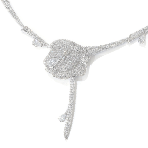 J Francis - Platinum Overlay Sterling Silver (Rnd) Rose Necklace (Size 20) Made with Finest CZ, Silver wt 36.06 Gms. Number of Gem Stone 451 (Equivalent Ct. wt 7.966)
