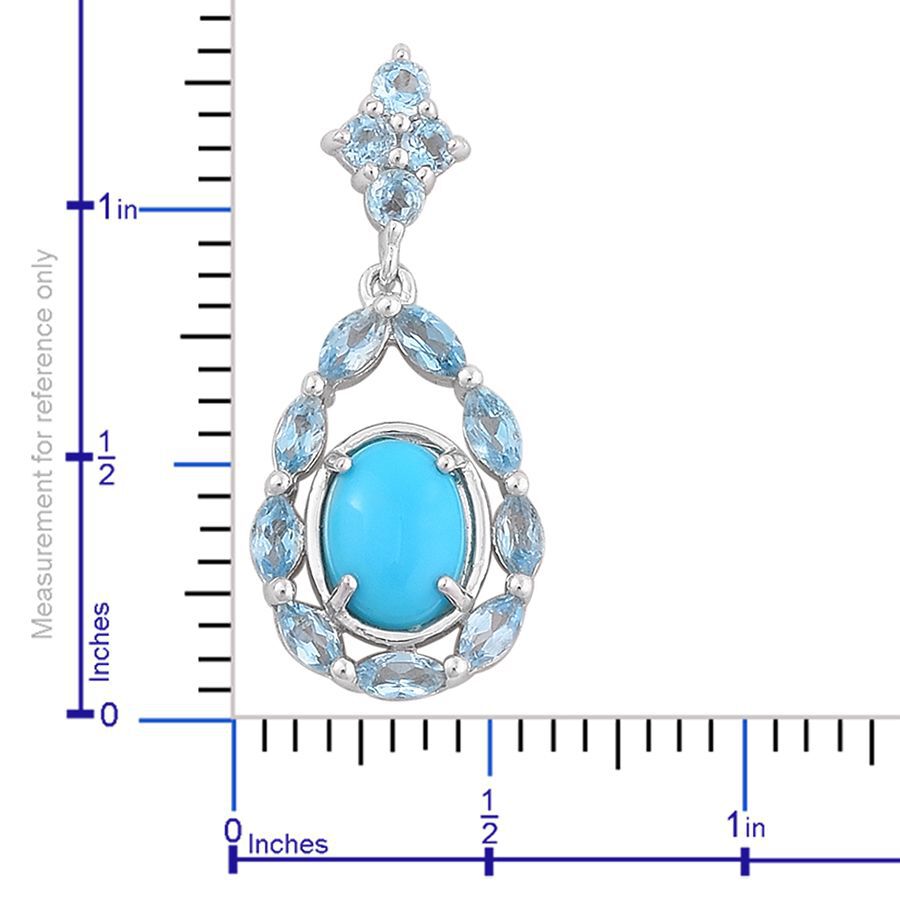 Arizona Sleeping Beauty Turquoise (Ovl), Swiss Blue Topaz Earrings (with Push Back) in Platinum Overlay Sterling Silver 4.160 Ct.