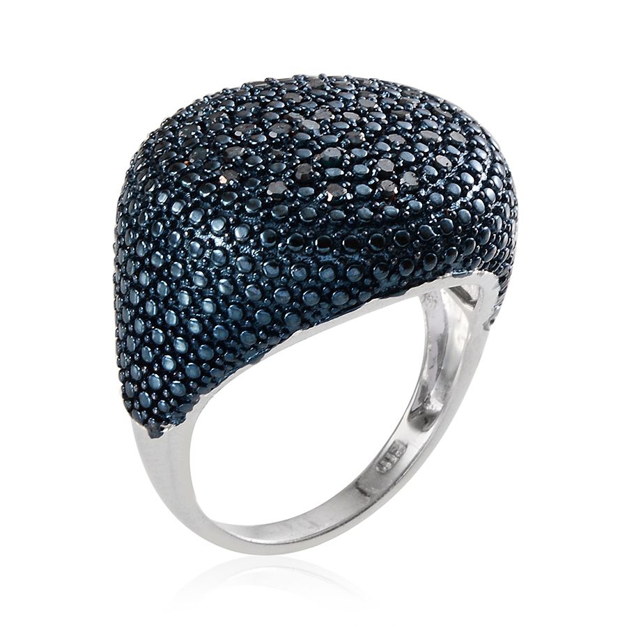 Blue Diamond (Rnd) Cluster Ring in Platinum Overlay Sterling Silver 0. ...