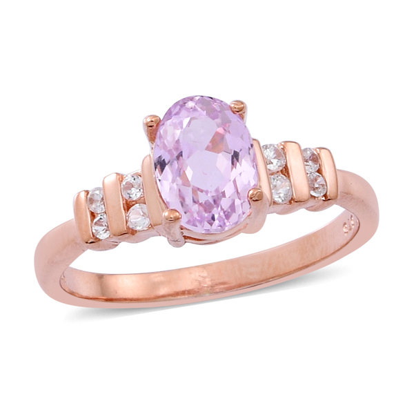 AAA Urucum Kunzite (Ovl 1.75 Ct), Natural Cambodian Zircon Ring in Rose Gold Overlay Sterling Silver