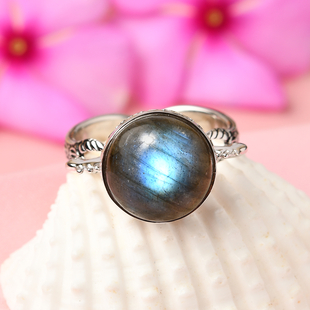 Sajen Silver NATURES JOY Collection - Labradorite Enamelled Ring in Rhodium Overlay Sterling Silver 