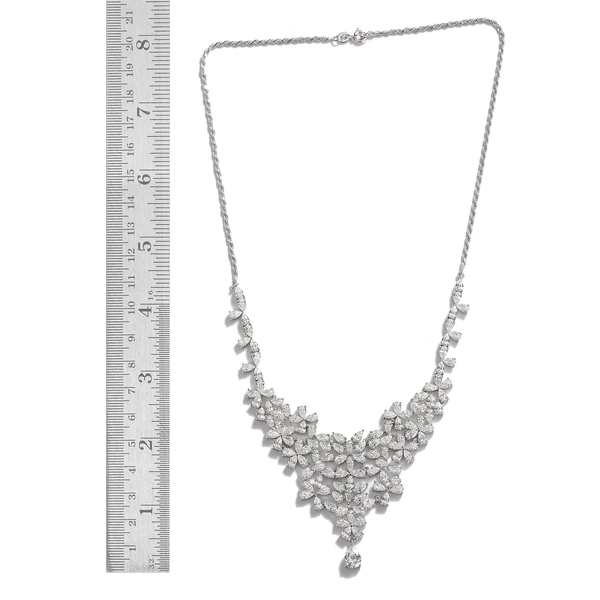 Lustro Stella - Platinum Overlay Sterling Silver (Pear) Necklace (Size 17) Made with Finest CZ