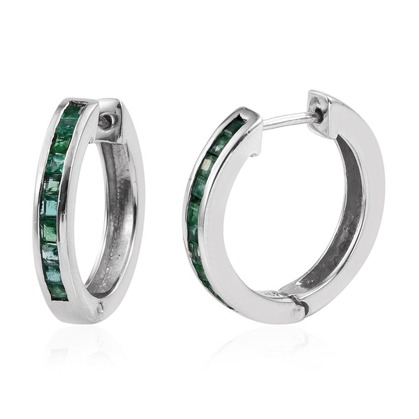 Kagem Zambian Emerald (Sqr) Hoop Earrings (with Clasp) in Platinum Overlay Sterling Silver 1.000 Ct.