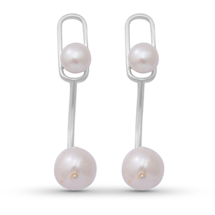 White Freshwater Pearl Dangling Earrings (with Push Back) in Sterling Silver