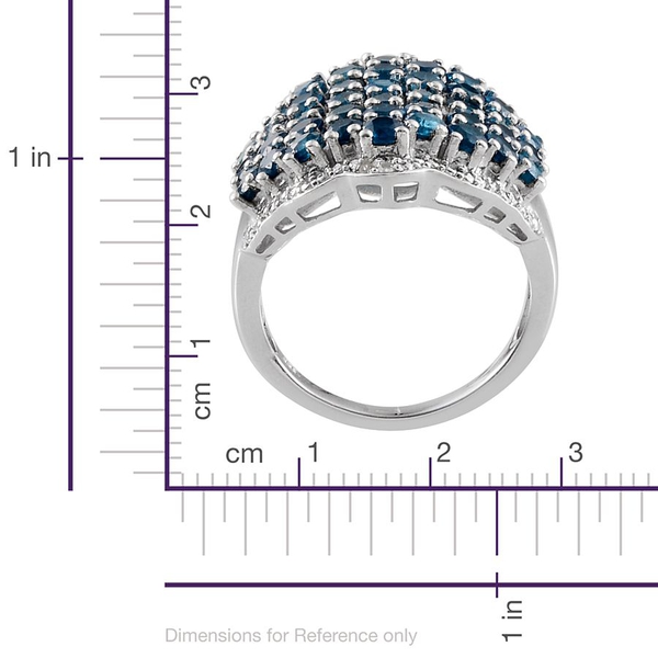 Malgache Neon Apatite (Rnd), Diamond Cluster Ring in Platinum Overlay Sterling Silver 5.020 Ct.
