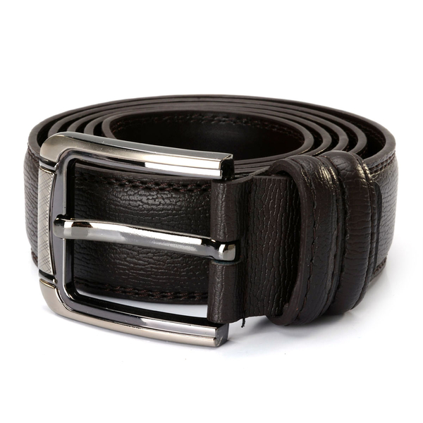 Dark Chocolate Colour Mens Belt with Silver Tone Buckle (Size 42 inch- Small)