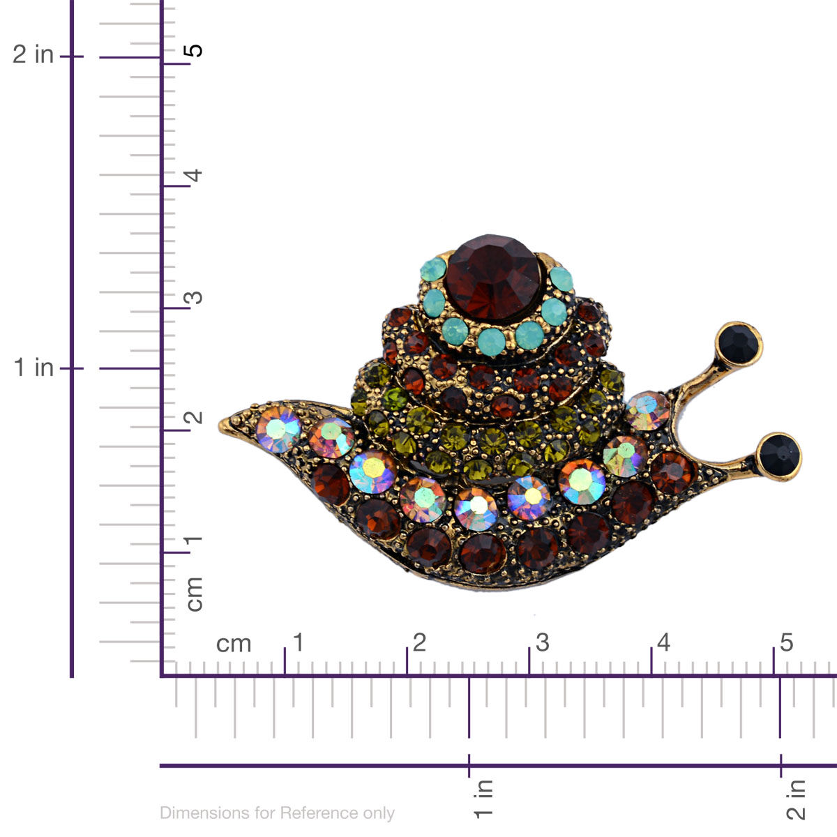 Brown Glass and Multi Colour Austrian Crystal Snail Brooch in Black Tone