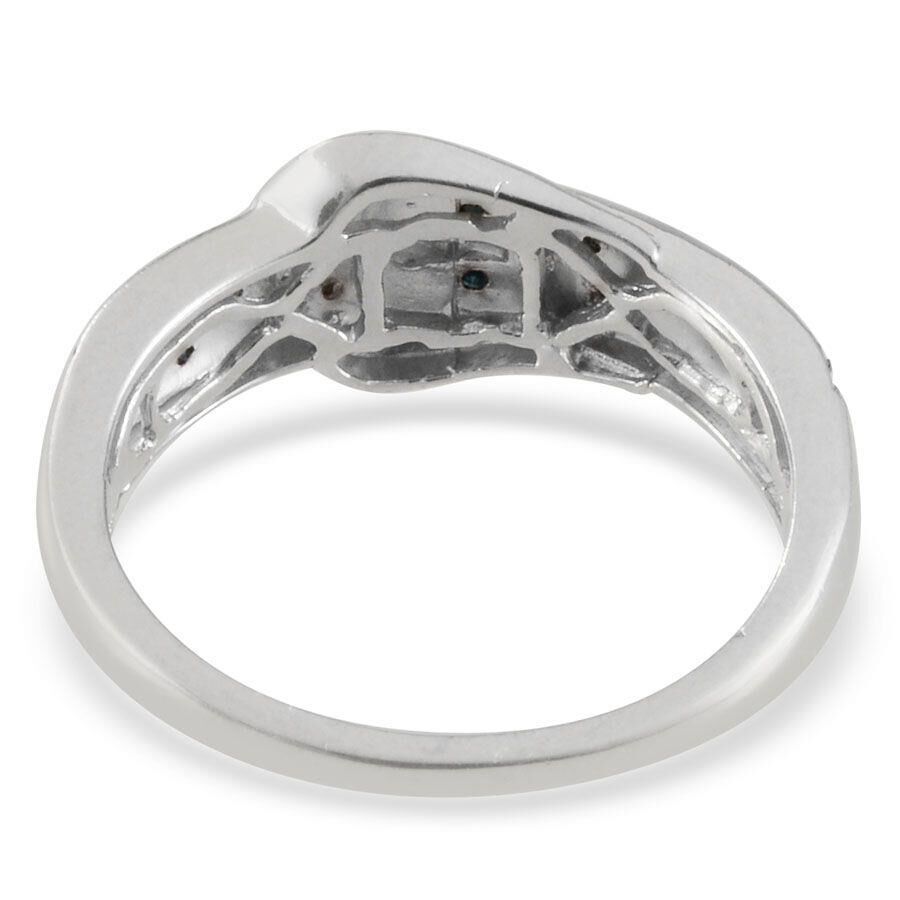 Blue Diamond (Rnd), Diamond Buckle Ring in Platinum Overlay Sterling Silver 0.100 Ct.