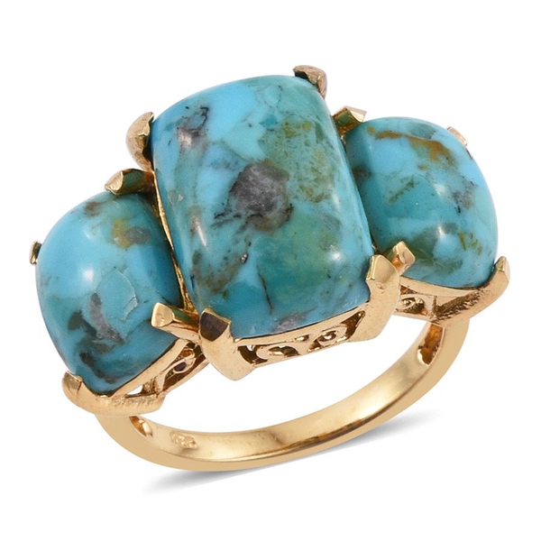 Arizona Matrix Turquoise (Cush 4.75 Ct) 3 Stone Ring in 14K Gold Overlay Sterling Silver 9.000 Ct.