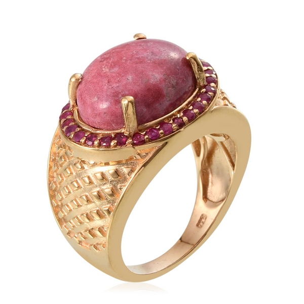 Norwegian Thulite (Ovl 10.50 Ct), Ruby Ring in 14K Gold Overlay Sterling Silver 11.250 Ct.
