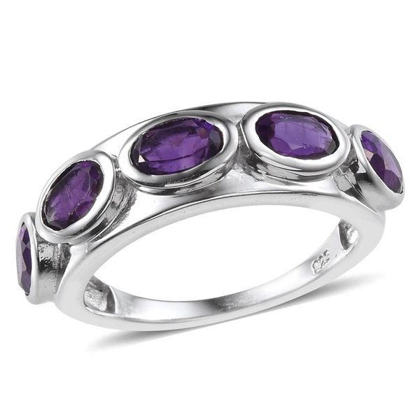 Lusaka Amethyst (Ovl) 5 Stone Ring in Platinum Overlay Sterling Silver 2.000 Ct.
