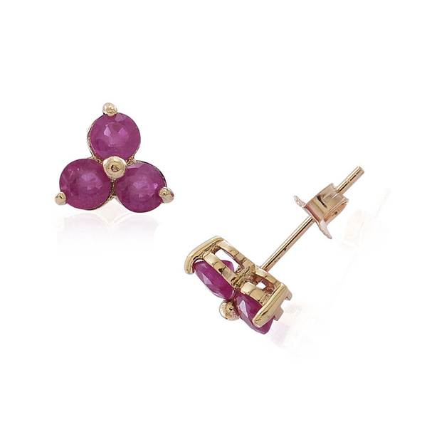 9K Y Gold Ruby (Rnd) Stud Earrings (with Push Back) 1.750 Ct.