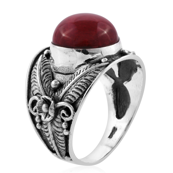 Royal Bali Collection Sponge Coral (Rnd) Fern Ring in Oxidised Sterling Silver, Silver wt 6.33 Gms.