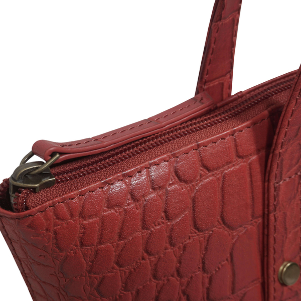 ASSOTS LONDON Melanie 100% Genuine Leather Croc Pattern Tote Bag with Handle Drop (Size 29x23x13 Cm) - Red