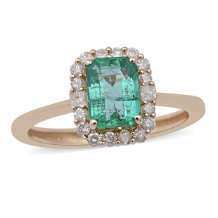 14K Yellow Gold Kagem Zambian Emerald and Diamond Ring 1.24 Ct.