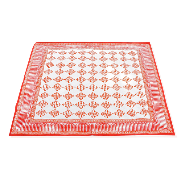 100% Cotton Orange and White Colour Hand Block Printed Table Cover (Size 235x150 Cm)