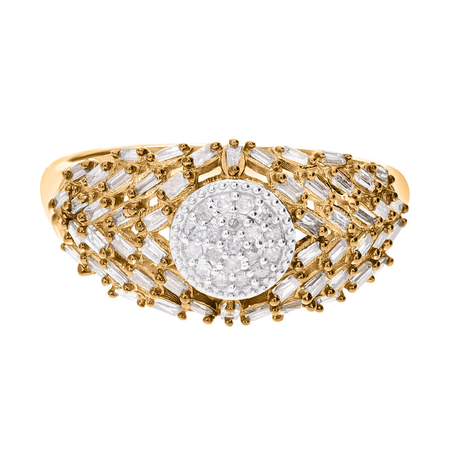 Natural White Diamond & Natural Champagne Diamond Fire Cracker Ring in 18K Vermeil Yellow Gold Plated Sterling Silver 0.50 Ct