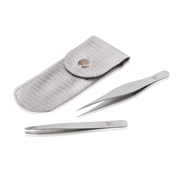 Duo Tweezer Set -One Pointed and One Slanted - Silver