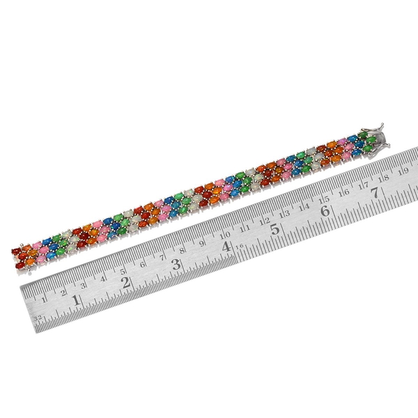 Ethiopian Welo Opal (Ovl), Blue, Pink, Red, Orange and Green Ethiopian Opal Bracelet in Platinum Overlay Sterling Silver (Size 7) 17.250 Ct.
